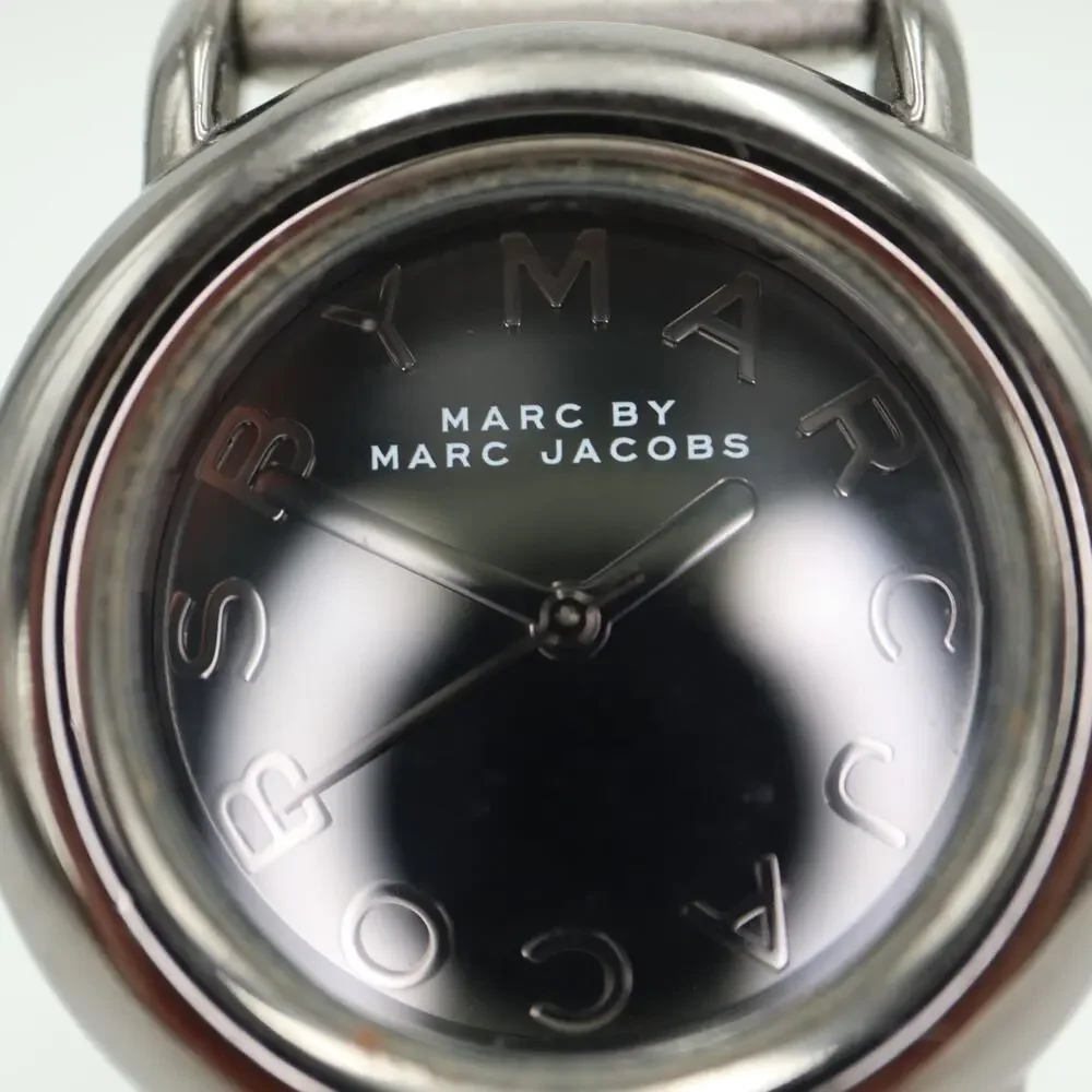 Marc Jacobs Womens Gunmetal Watch 33mm Round Leather Strap MBM1220 w New Battery